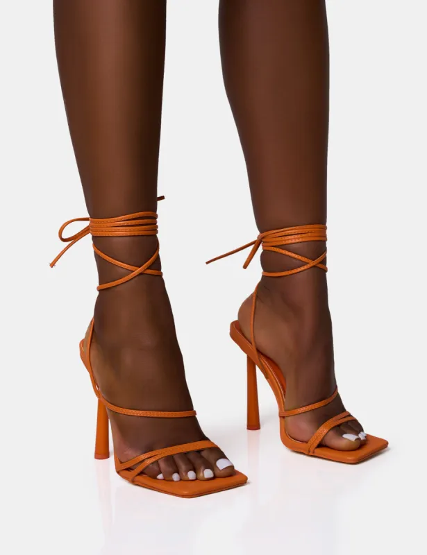 Bad Gal Orange Strappy Lace Up Square Toe Heels sold by Public Desire