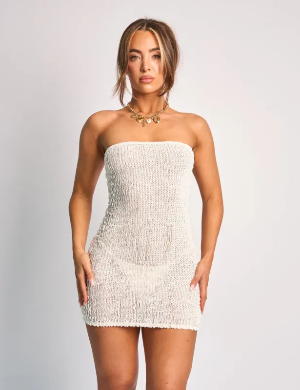 Textured Bandeau Mini Dress Cream sold by Public Desire