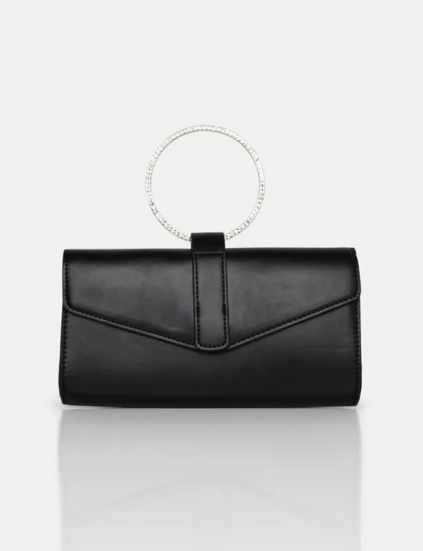 The Pammy Black Pu Diamante Handle Envelope Clutch sold by Public Desire