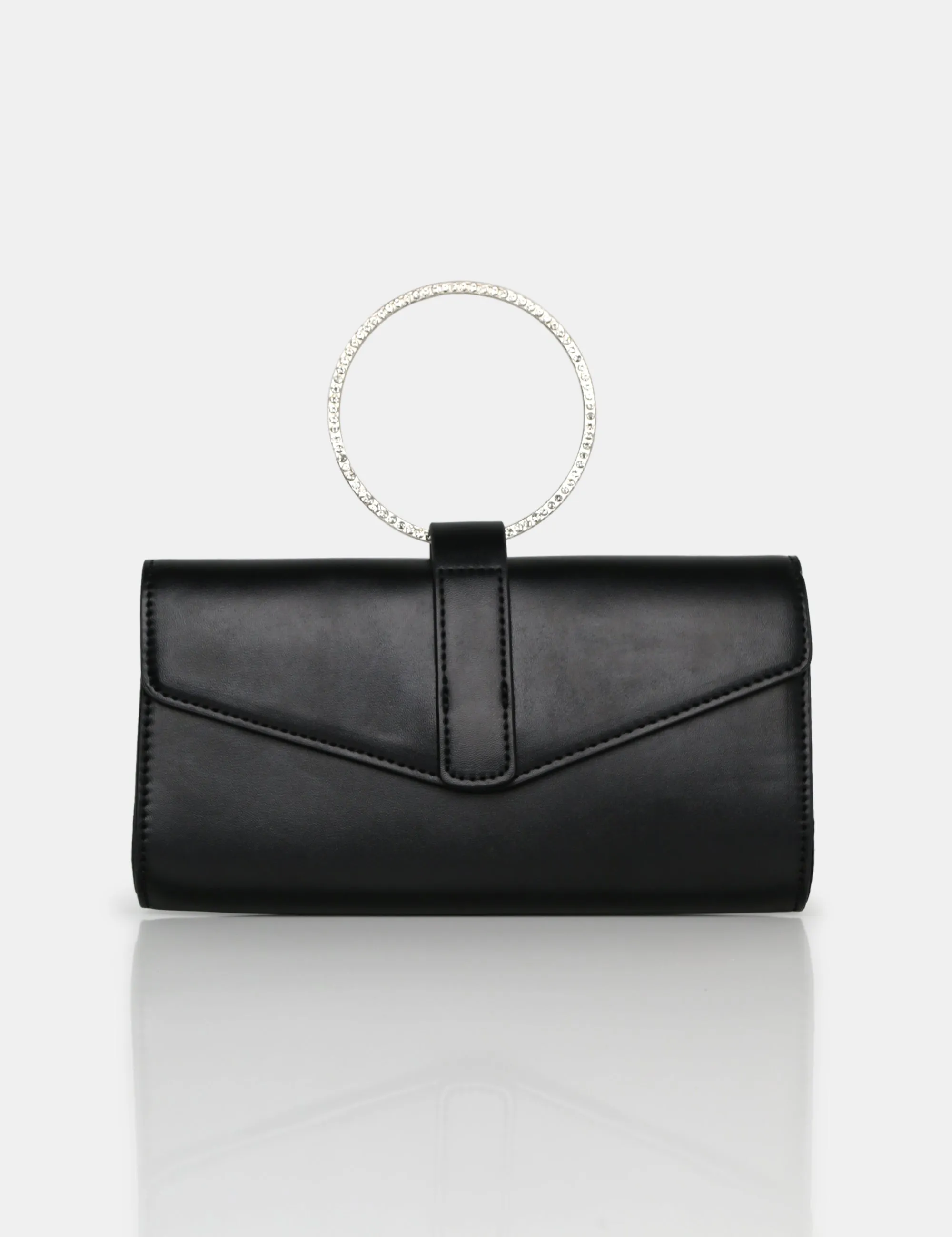 The Pammy Black Pu Diamante Handle Envelope Clutch sold by Public Desire