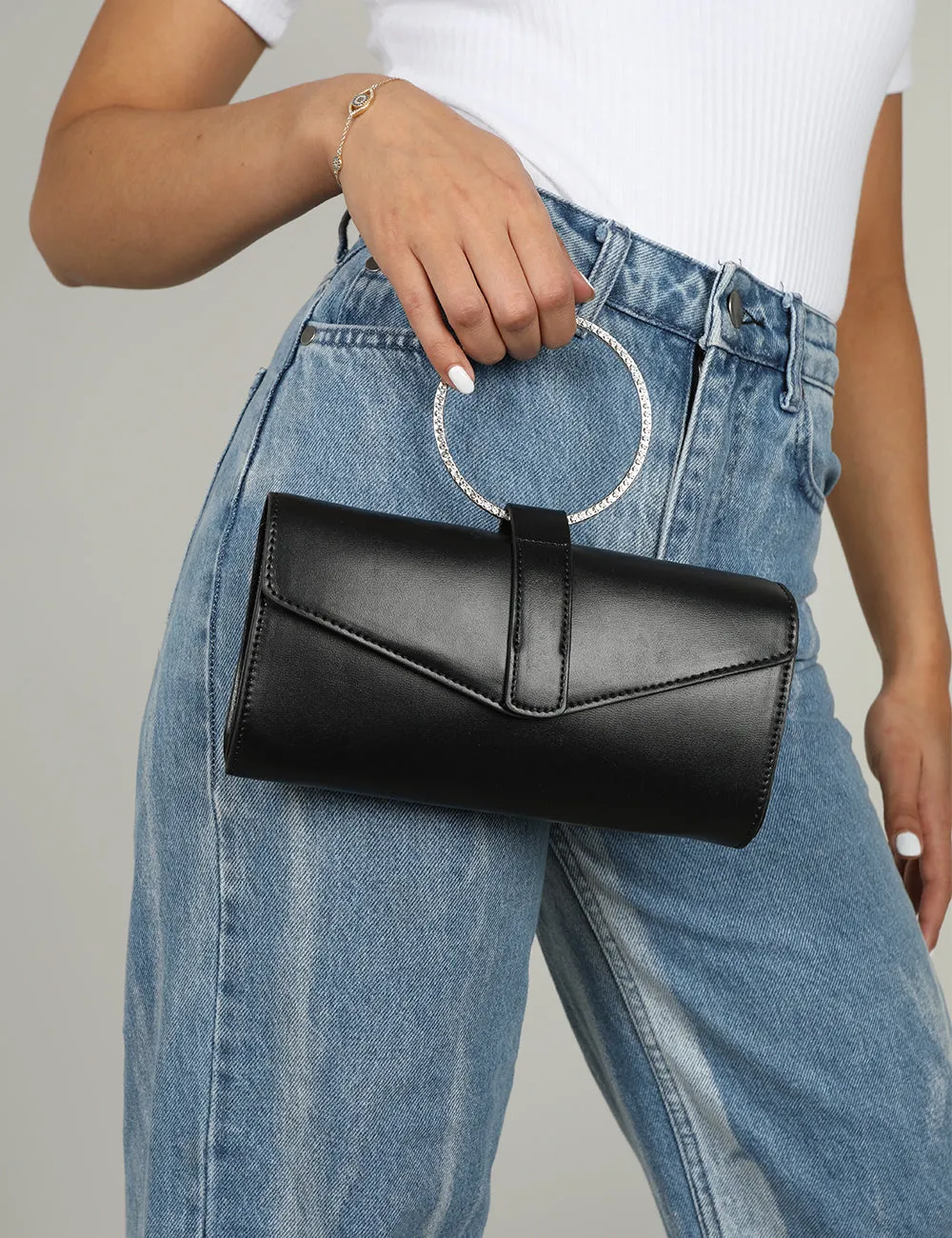 The Pammy Black Pu Diamante Handle Envelope Clutch sold by Public Desire product image thumbnail 4