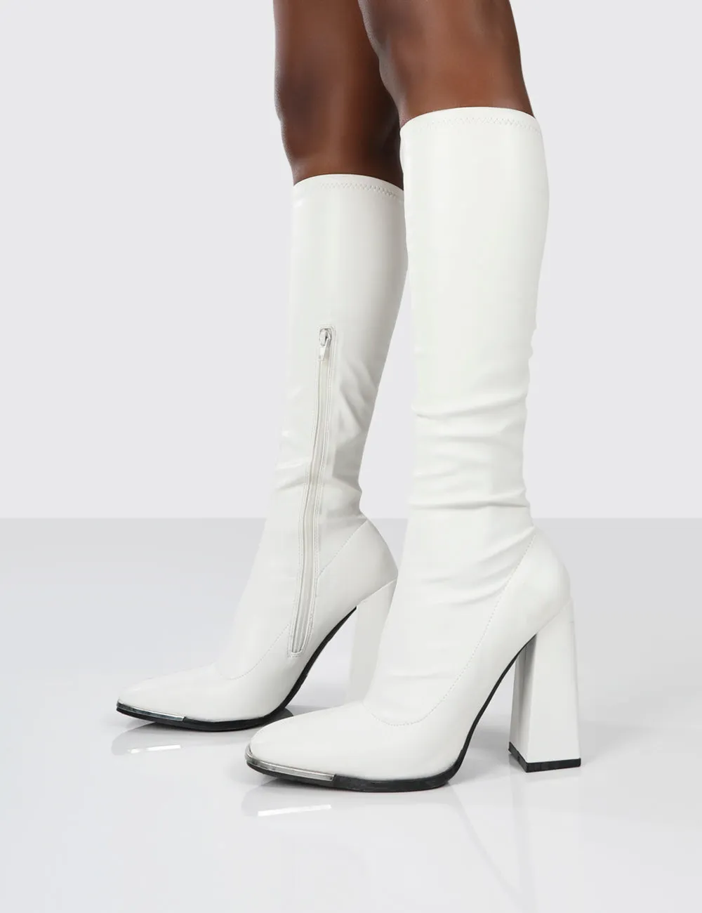 Caryn White PU Block Heeled Knee High Boots sold by Public Desire product image thumbnail 4