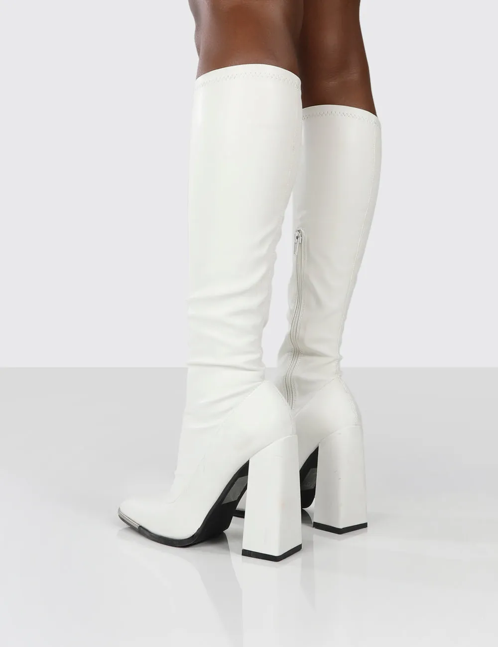 Caryn White PU Block Heeled Knee High Boots sold by Public Desire product image thumbnail 2