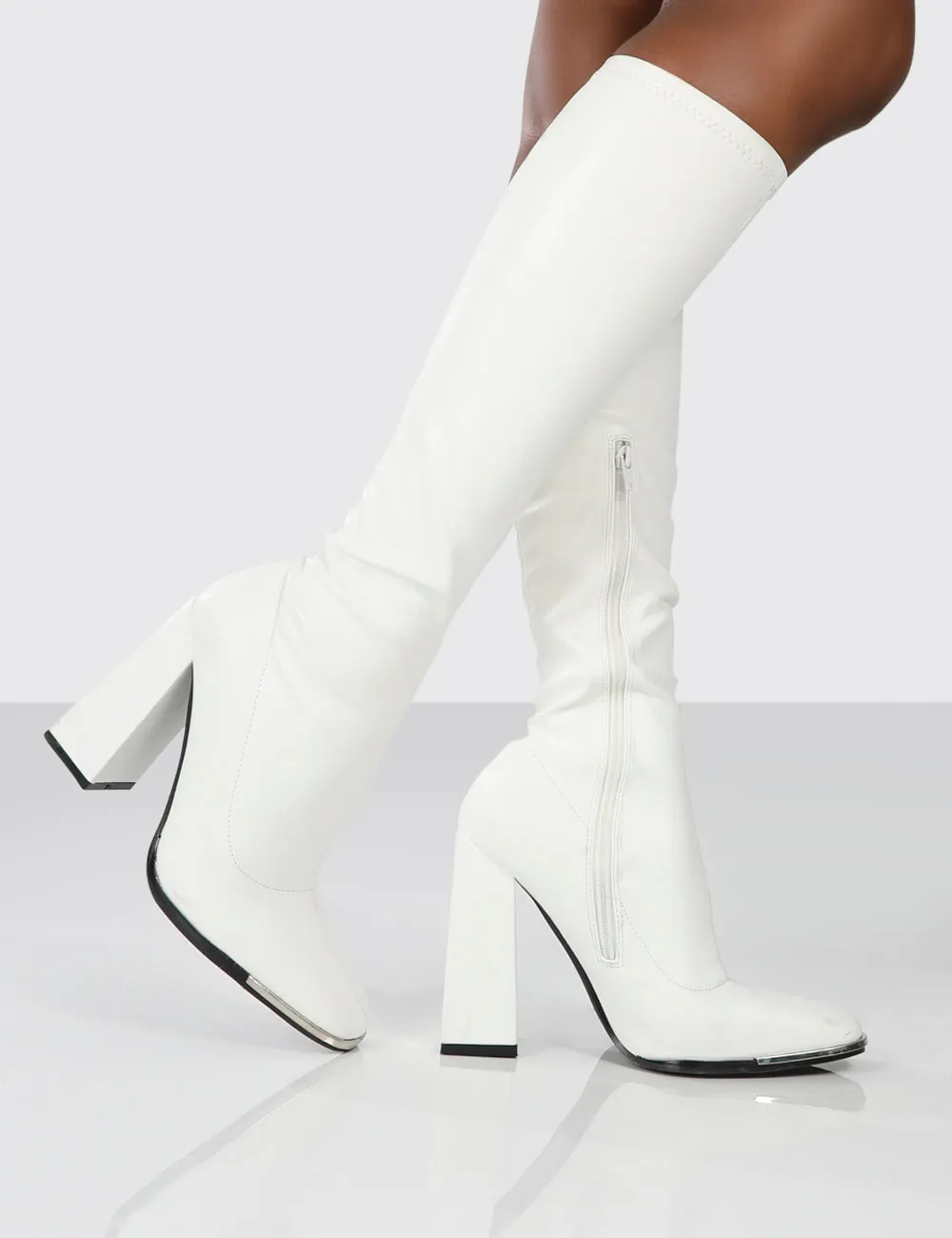 Caryn White PU Block Heeled Knee High Boots sold by Public Desire product image thumbnail 3