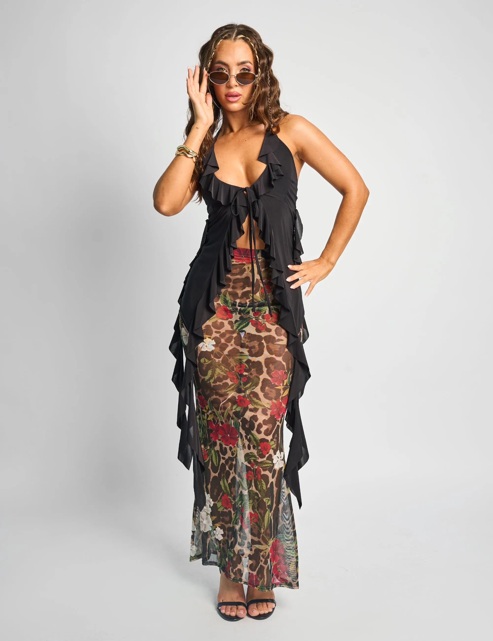Printed Mesh Maxi Skirt Multi sold by Public Desire product image thumbnail 5