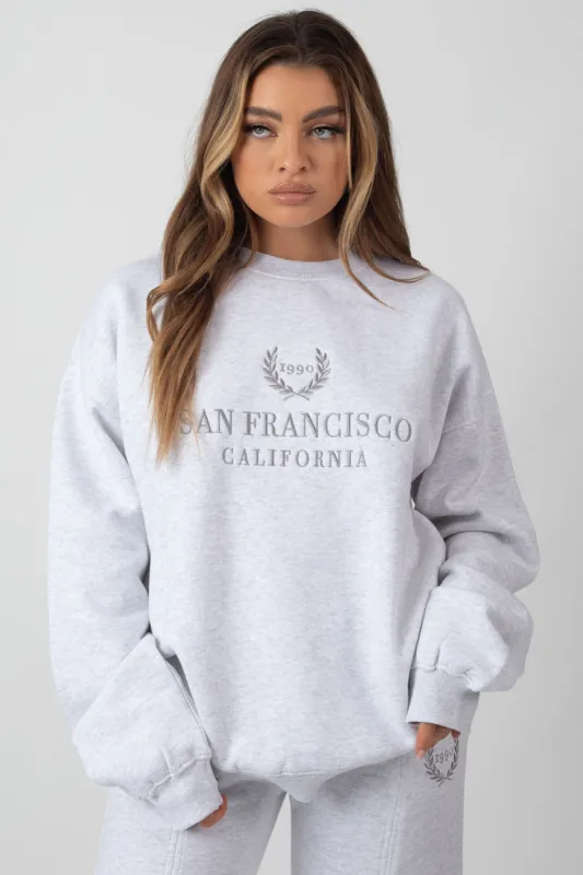 Oversized Embroidered Sweatshirt Oatmeal Marl sold by Public Desire