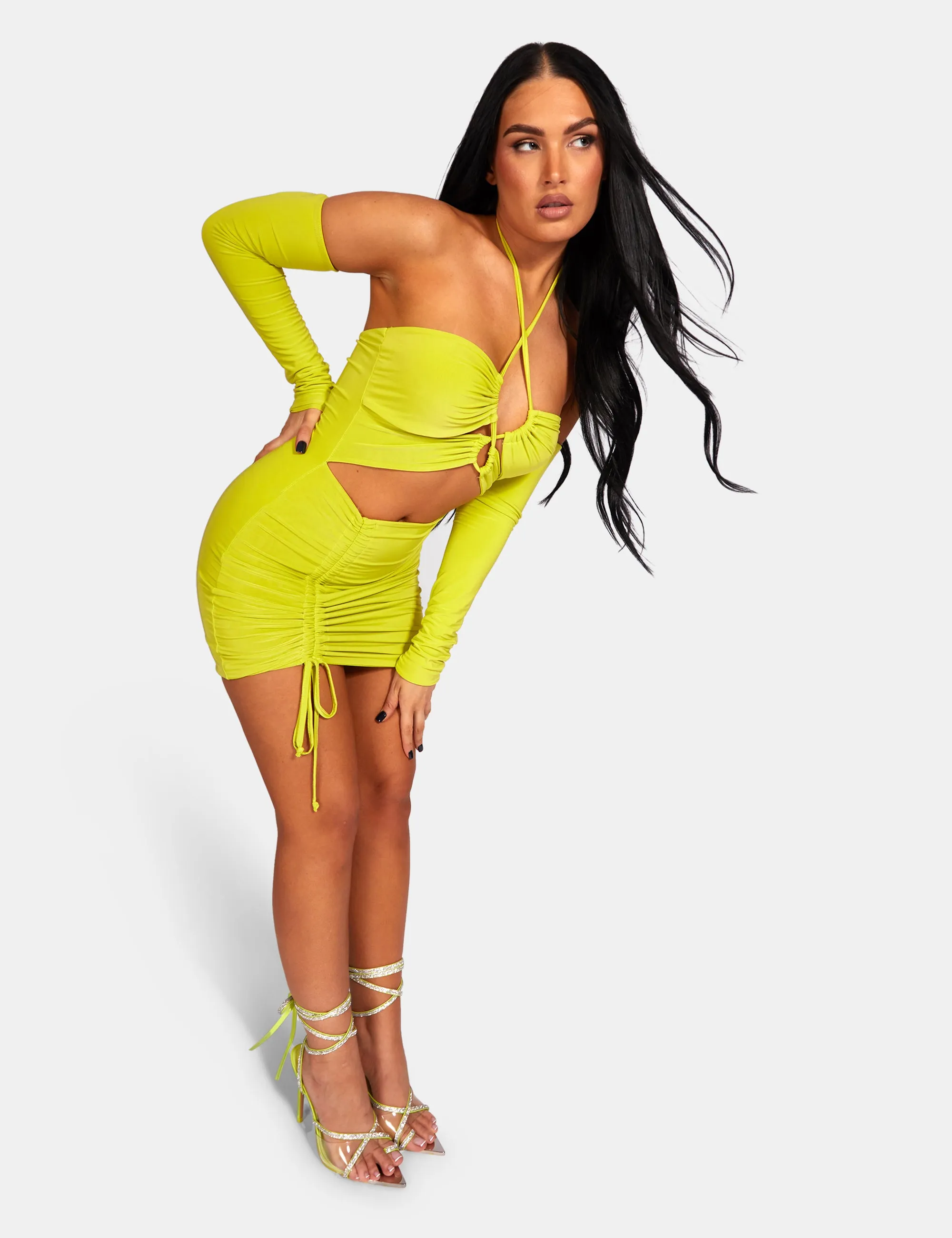 Strappy Cut Away Slinky Dress Lime sold by Public Desire