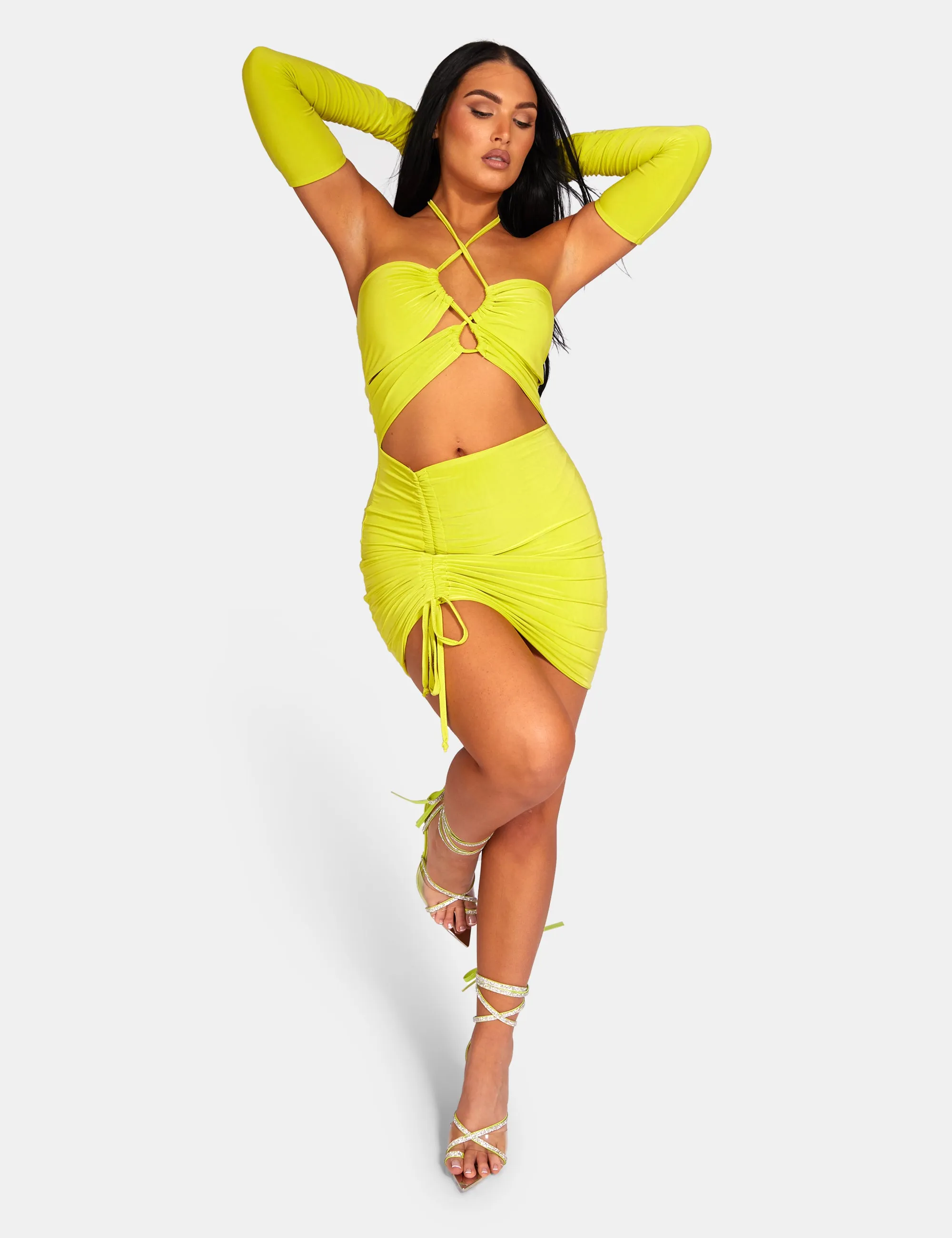 Strappy Cut Away Slinky Dress Lime sold by Public Desire product image thumbnail 4