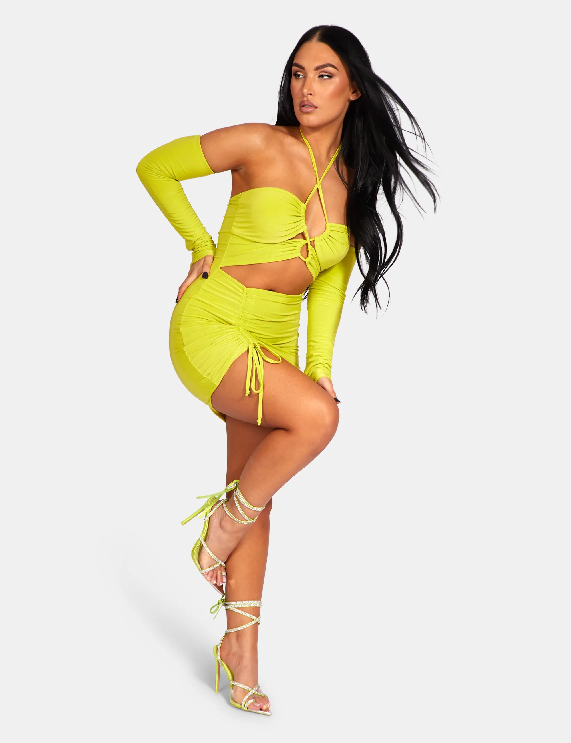Strappy Cut Away Slinky Dress Lime sold by Public Desire product image thumbnail 3