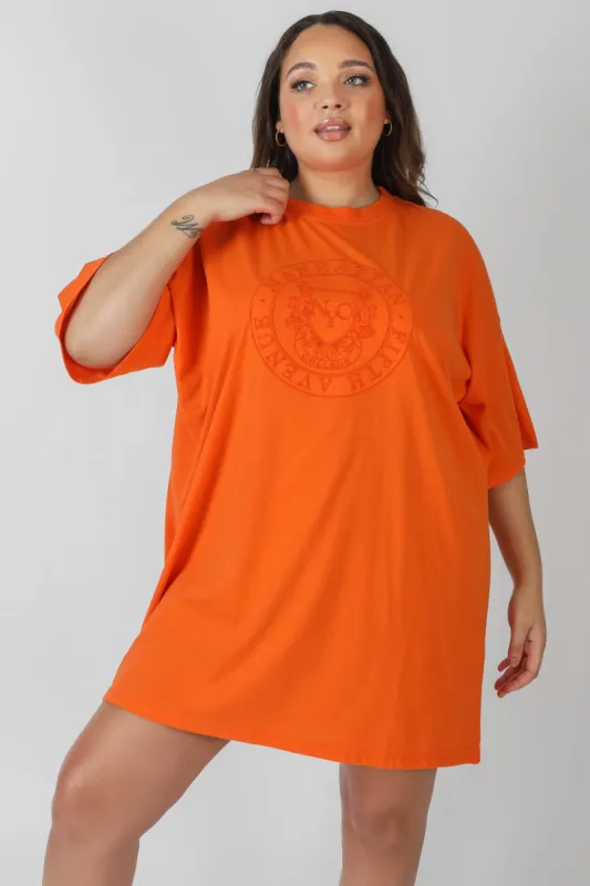 Curve Manhattan Embroidered Oversized T-Shirt Dress Orange sold by Public Desire