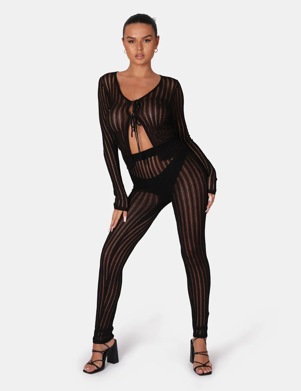 Tie Front Ladder Stitch Long Sleeve Knitted Cardigan sold by Public Desire product image thumbnail 5