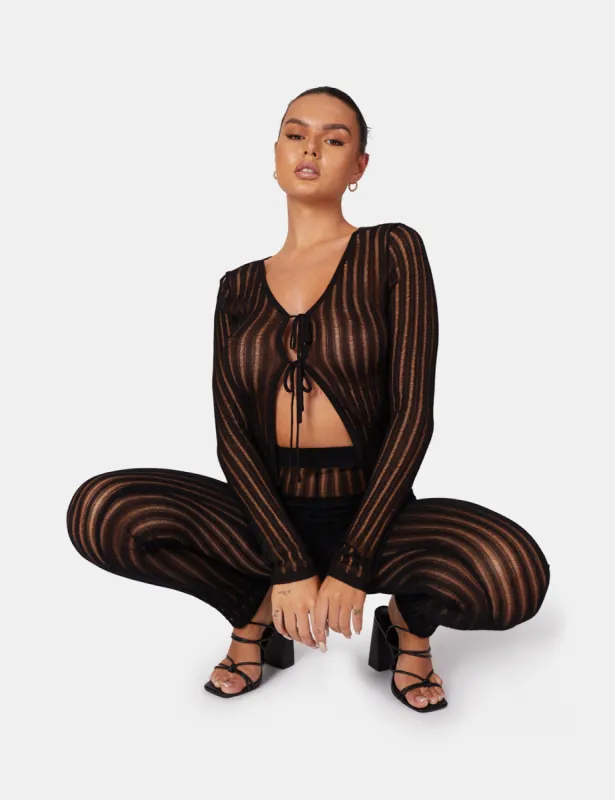 Tie Front Ladder Stitch Long Sleeve Knitted Cardigan sold by Public Desire