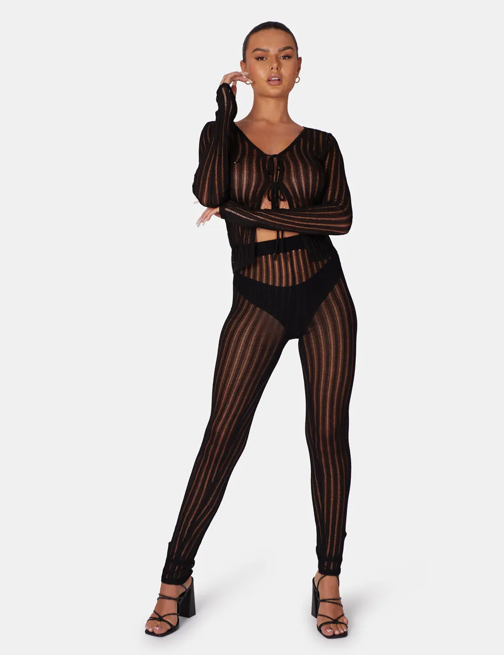 Tie Front Ladder Stitch Long Sleeve Knitted Cardigan sold by Public Desire product image thumbnail 3