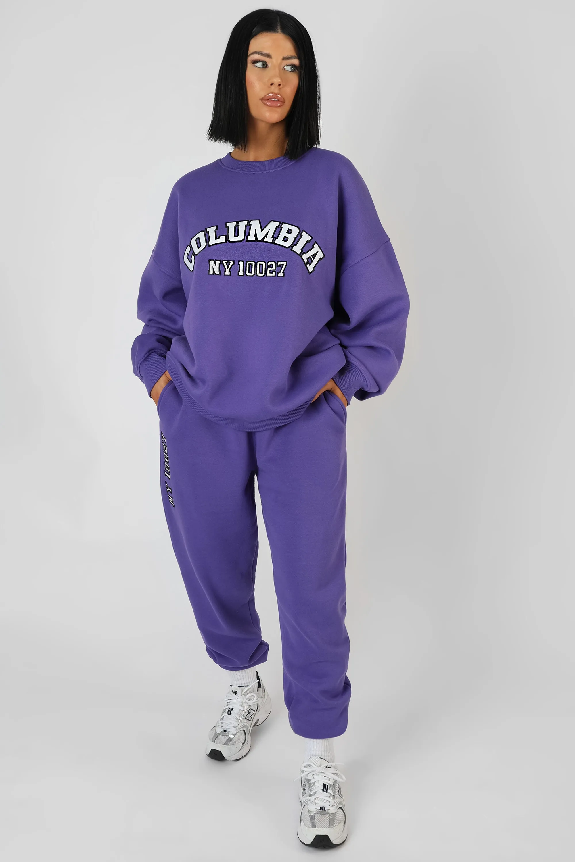 Embroidered Slogan 90'S Jogger Purple sold by Public Desire