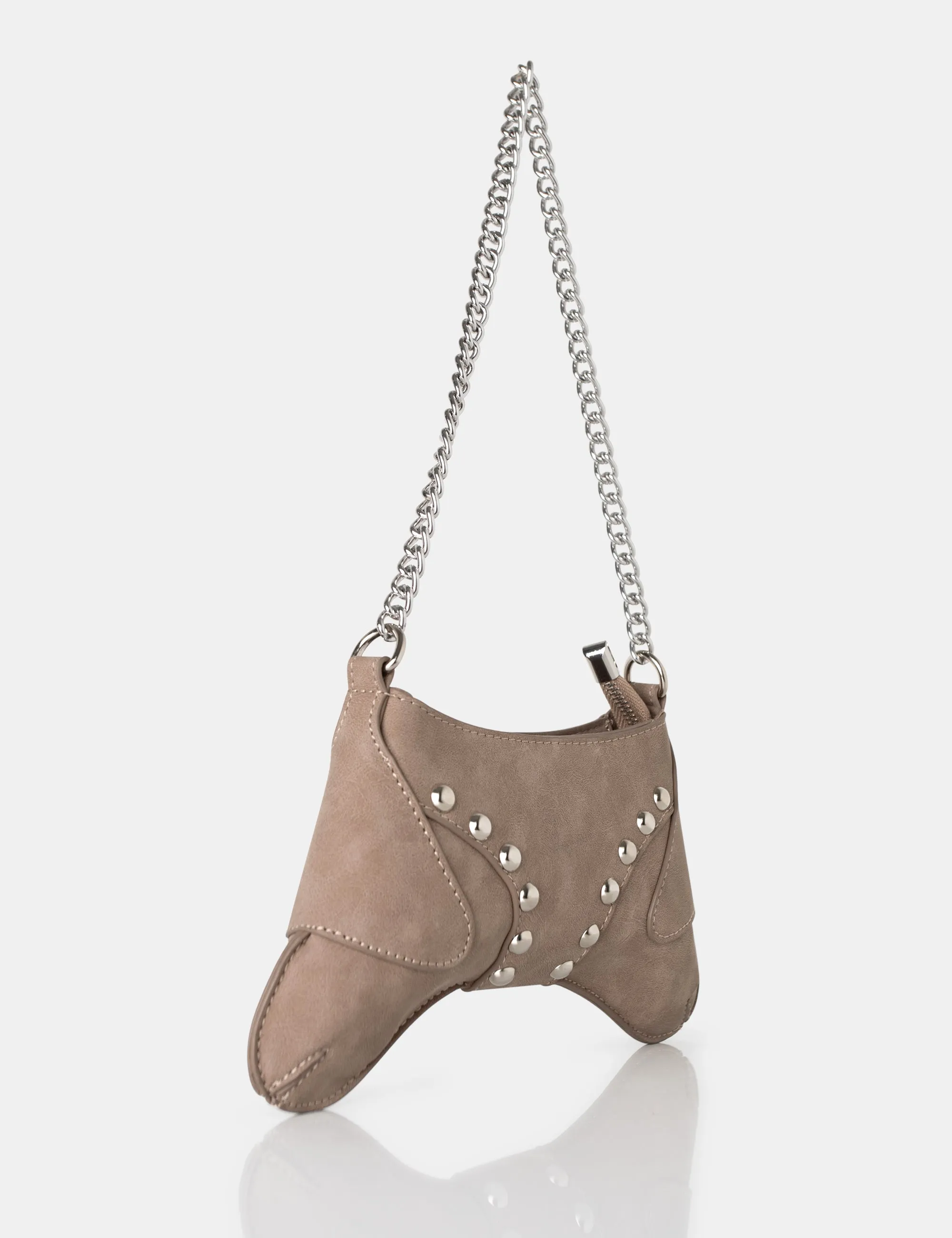 The Carmen Taupe Saddle Studded Chain Detail Shoulder Bag sold by Public Desire product image thumbnail 2