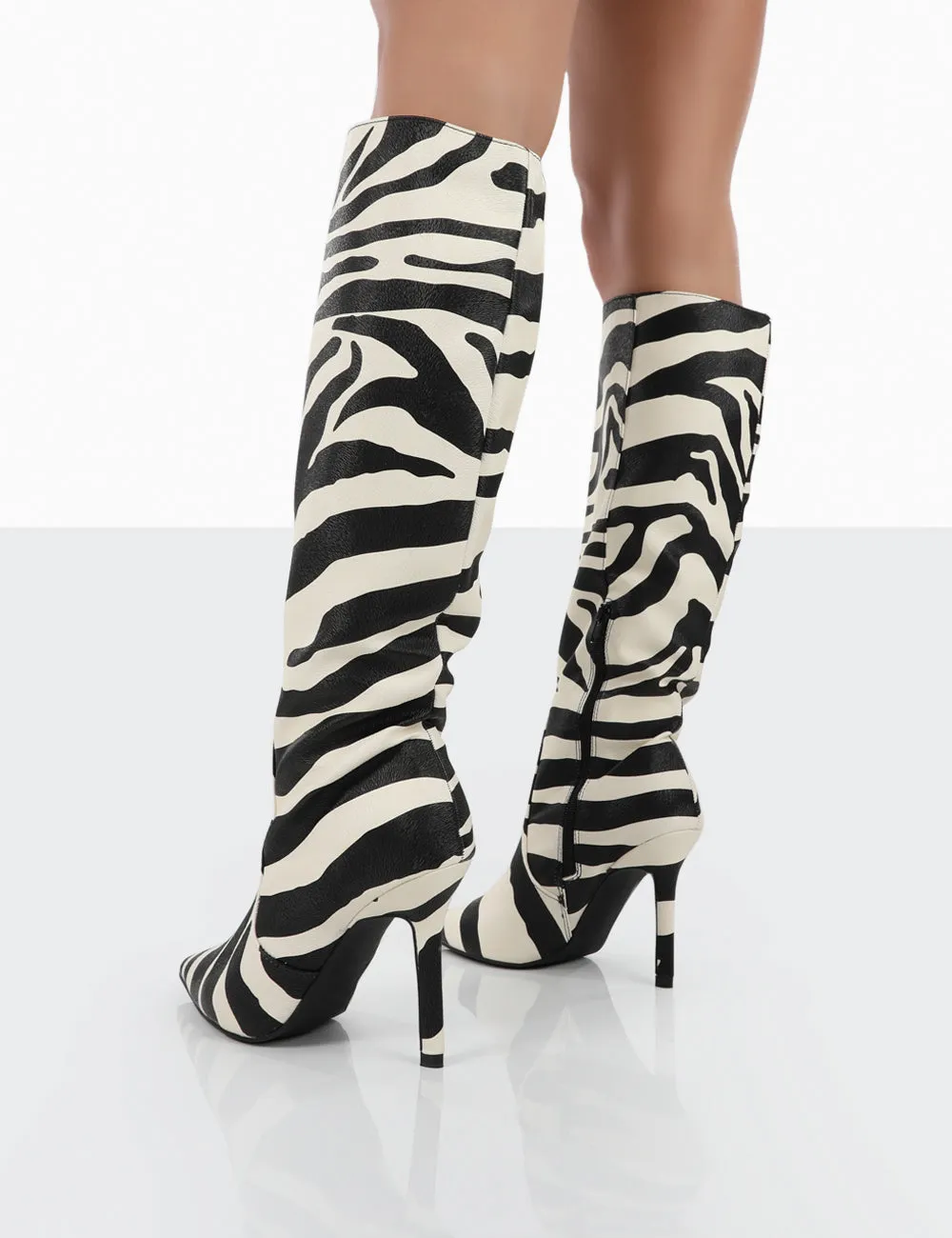 Best Believe Zebra PU Pointed Toe Heeled Knee High Boots sold by Public Desire product image thumbnail 2