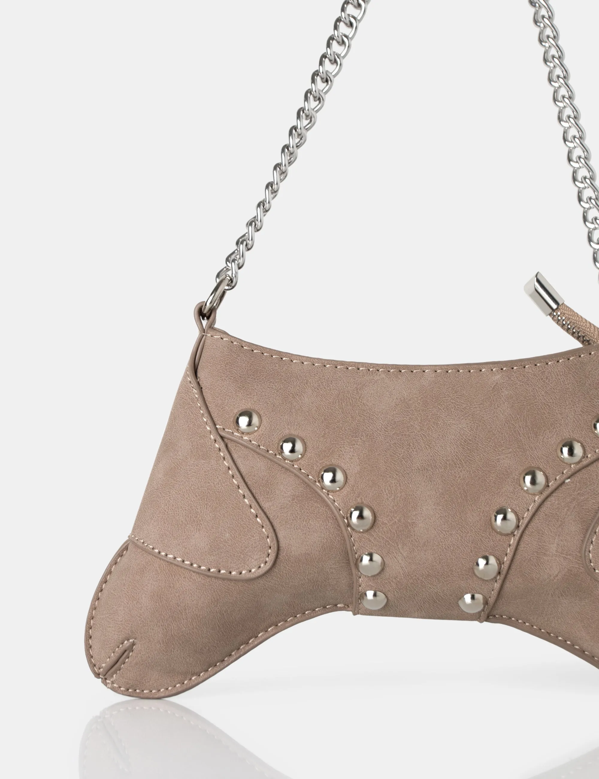 The Carmen Taupe Saddle Studded Chain Detail Shoulder Bag sold by Public Desire product image thumbnail 3