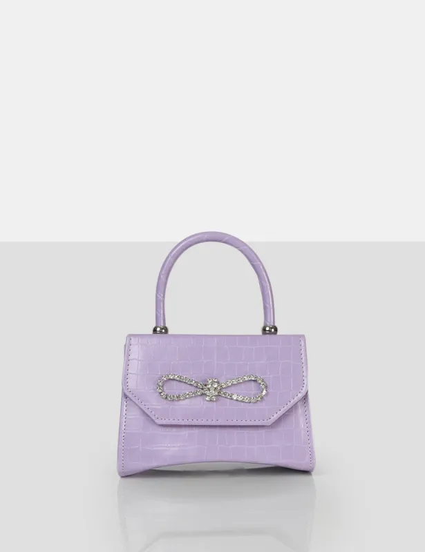 The Lore Lilac Croc Diamante Bow Grab Bag sold by Public Desire