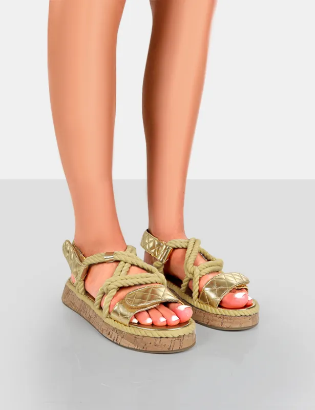 Miami Gold Rope Flatform Lace Up Sandals sold by Public Desire