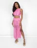 Ladder Detail Maxi Skirt Pink sold by Public Desire