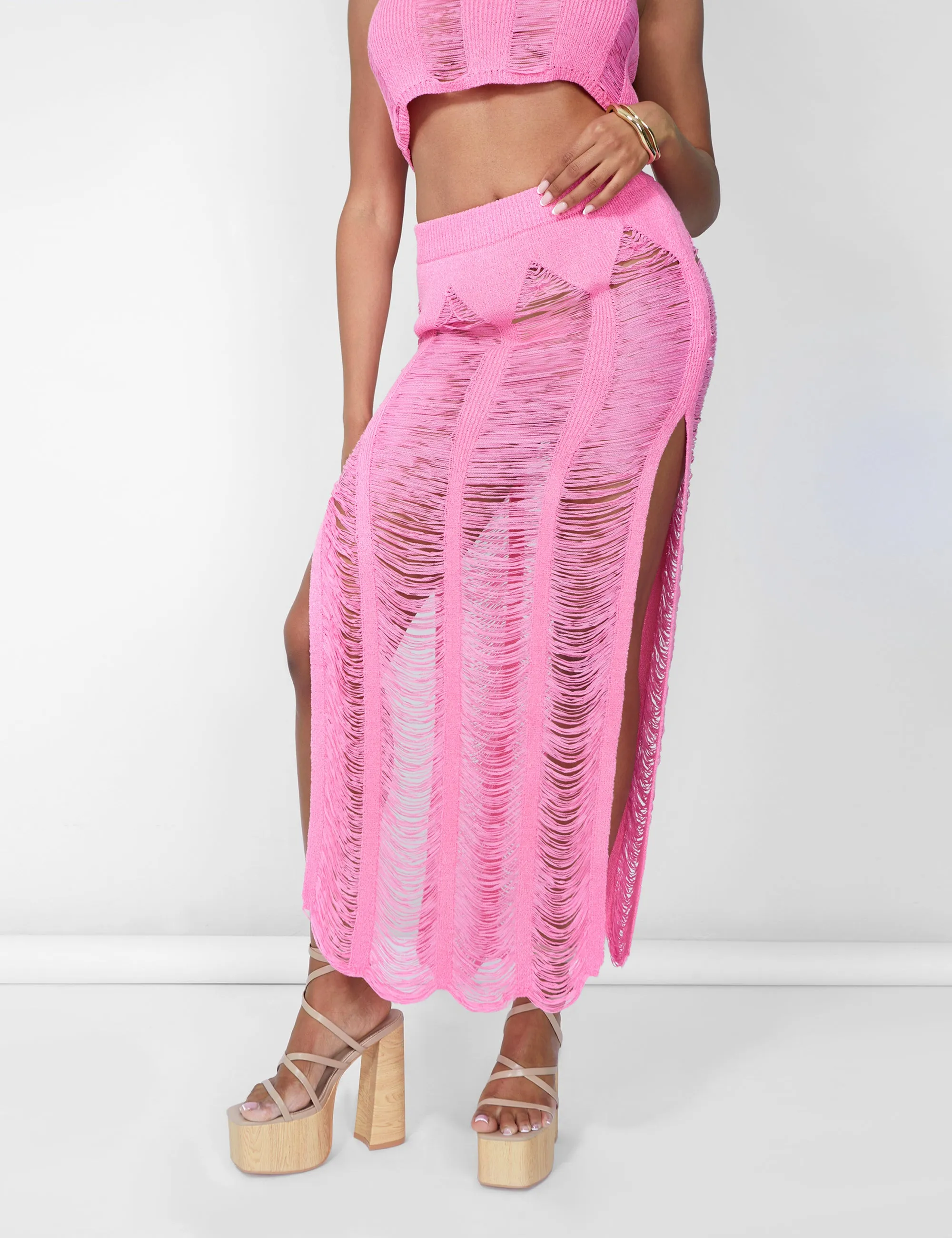 Ladder Detail Maxi Skirt Pink sold by Public Desire product image thumbnail 3
