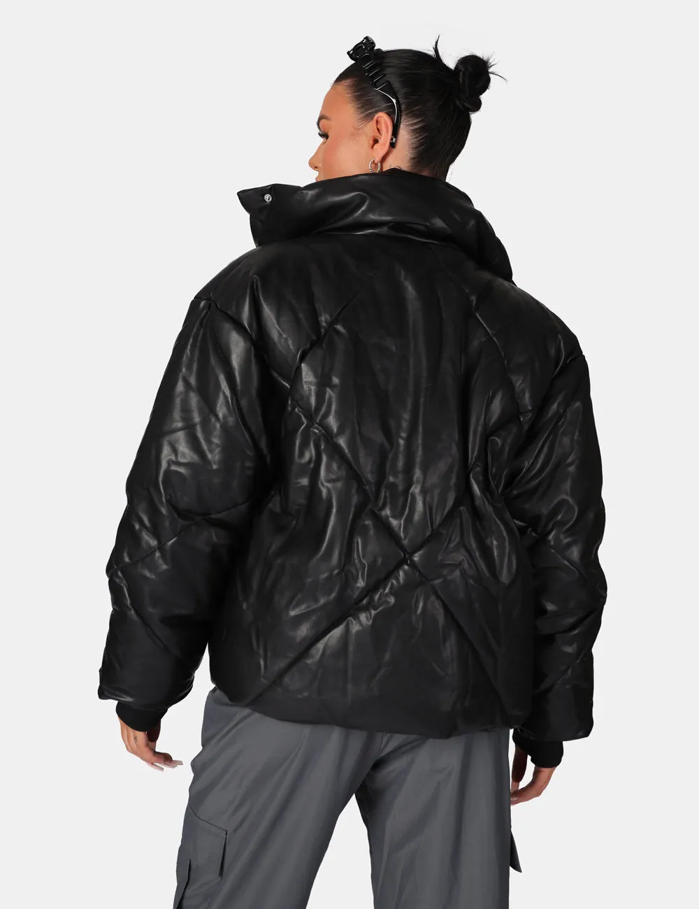 Pu Quilted Puffer Jacket Black sold by Public Desire product image thumbnail 4