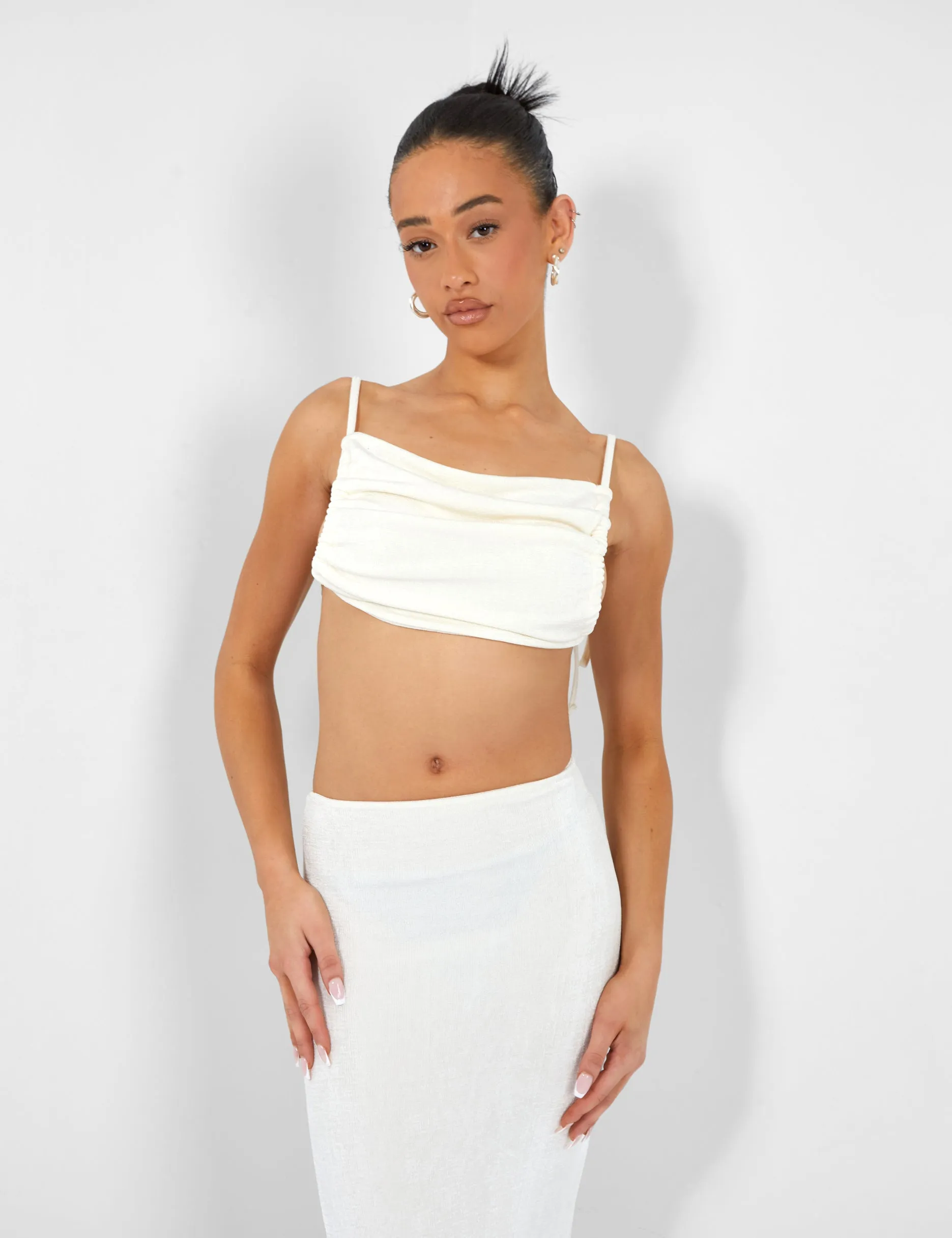 Slinky Ruched Side Crop Top Ecru sold by Public Desire