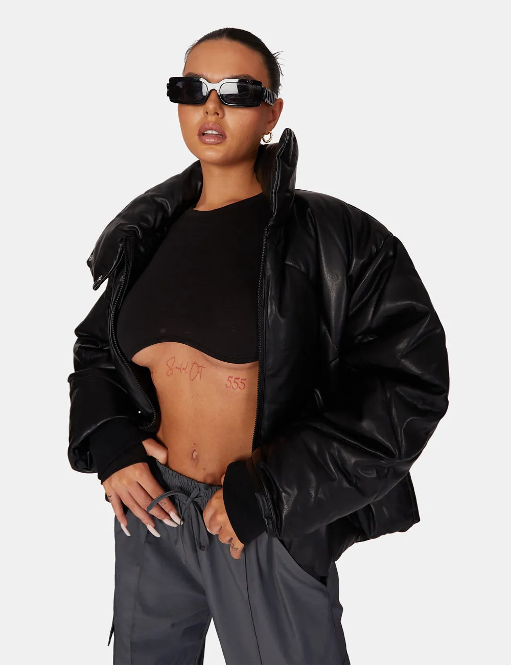 Pu Quilted Puffer Jacket Black sold by Public Desire product image thumbnail 2