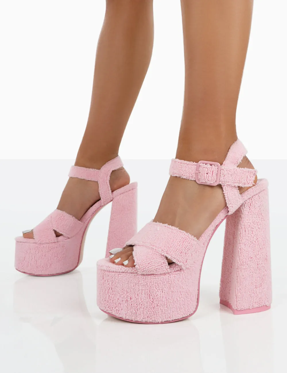 Content Pink Towelling Chunky Platform Sandal High Heels sold by Public Desire product image thumbnail 4