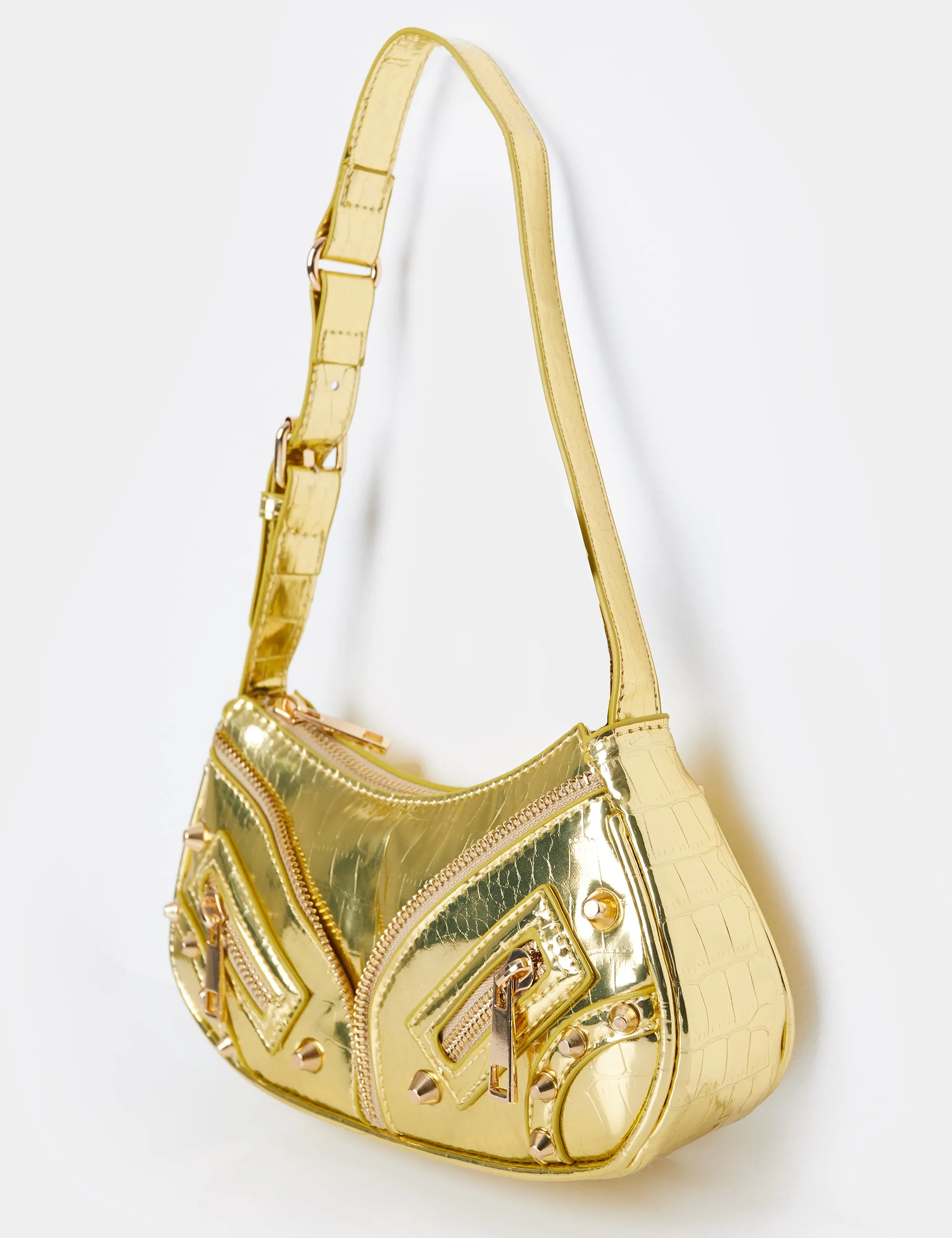The Candice Zip Detailed Gold Croc Shoulder Bag sold by Public Desire product image thumbnail 2