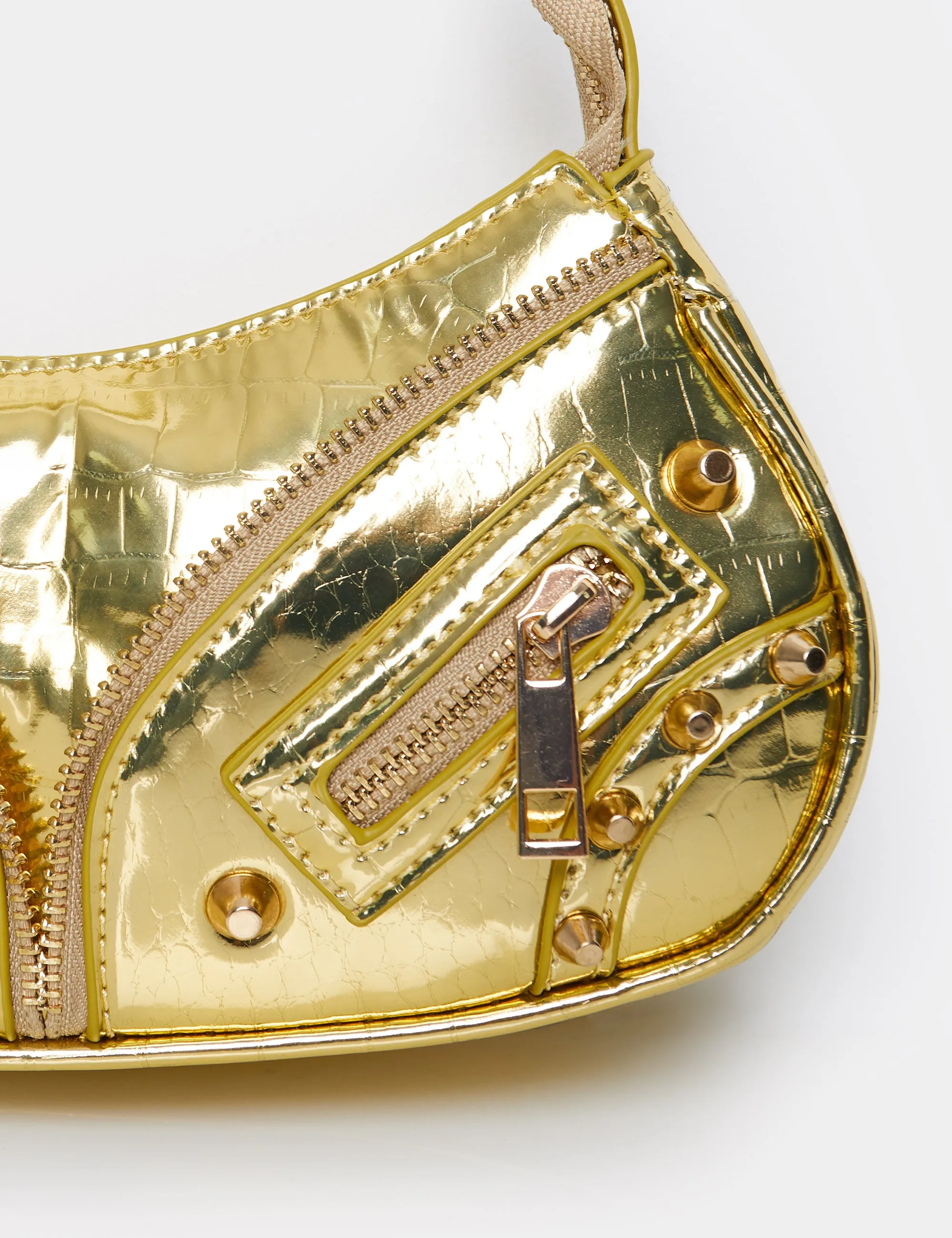 The Candice Zip Detailed Gold Croc Shoulder Bag sold by Public Desire product image thumbnail 3