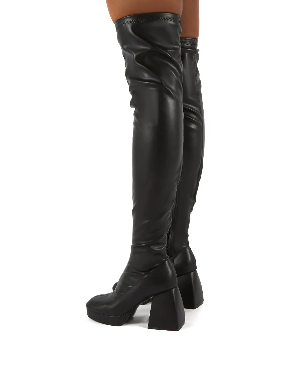 Chrome Black Patent Chunky Heel Over The Knee Boots sold by Public Desire product image thumbnail 4
