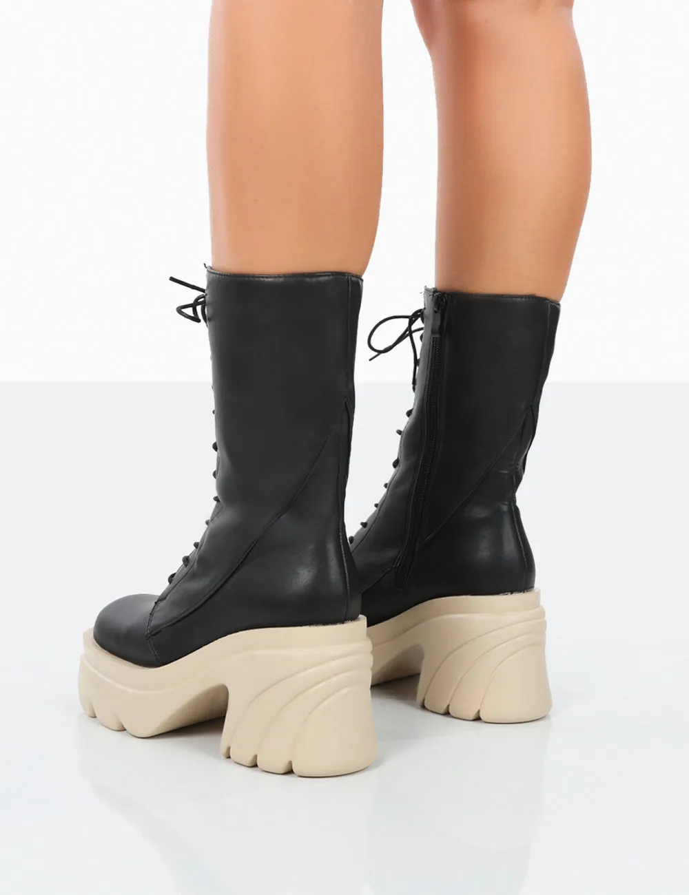 Ever Black Beige Laced Platform Chunky Sole Ankle Boots sold by Public Desire product image thumbnail 2