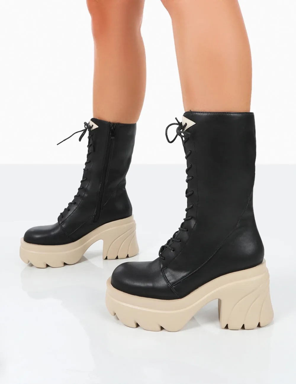 Ever Black Beige Laced Platform Chunky Sole Ankle Boots sold by Public Desire product image thumbnail 4