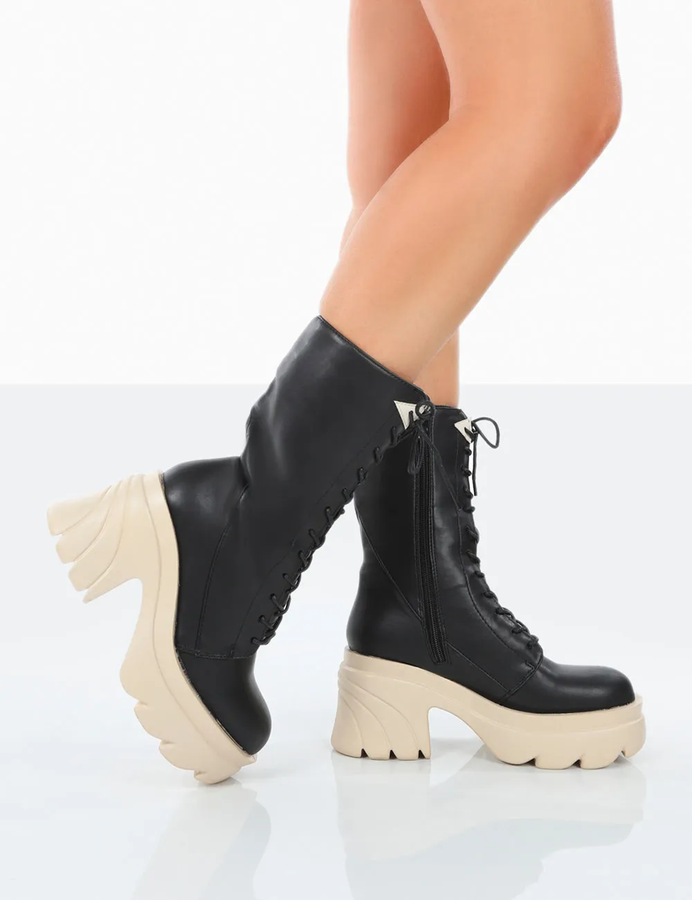 Ever Black Beige Laced Platform Chunky Sole Ankle Boots sold by Public Desire product image thumbnail 3