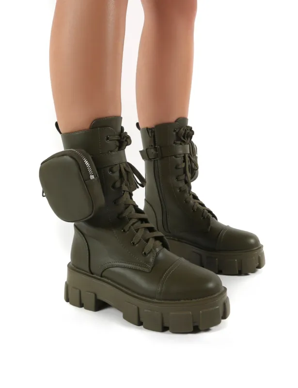 Intention Khaki Chunky Sole Pouch Ankle Boots sold by Public Desire