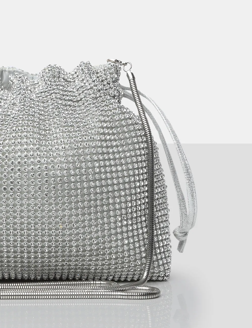 The Claudette Silver Diamante Draw String Crossbody Bag sold by Public Desire product image thumbnail 3