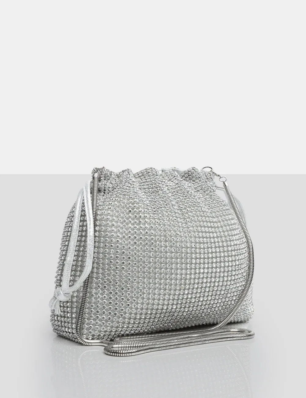 The Claudette Silver Diamante Draw String Crossbody Bag sold by Public Desire product image thumbnail 2