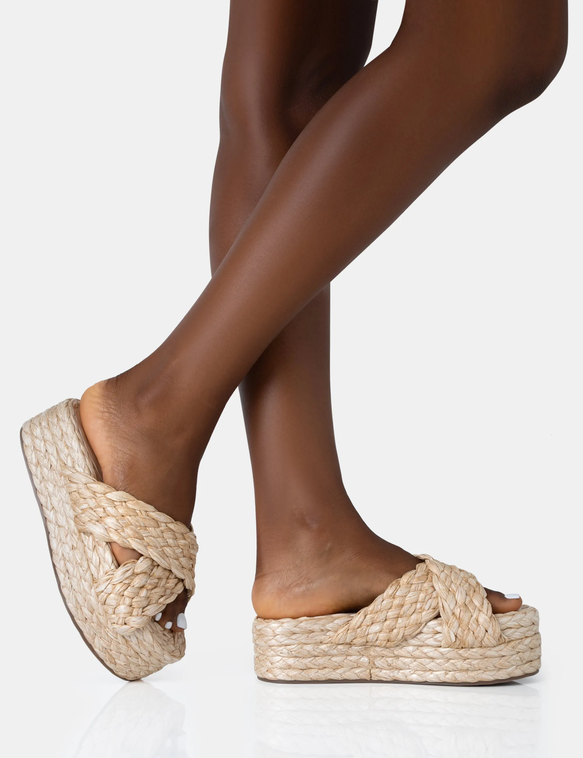 Kos Natural Raffia Cross Over Strap Slip On Flatform Sandals sold by Public Desire product image thumbnail 2