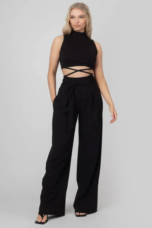 High Neck Strappy Waist Crop Top Black sold by Public Desire