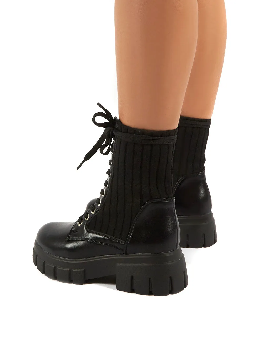 Asta Black Chunky Sole Knitted Detail Lace Up Ankle Boots sold by Public Desire product image thumbnail 2