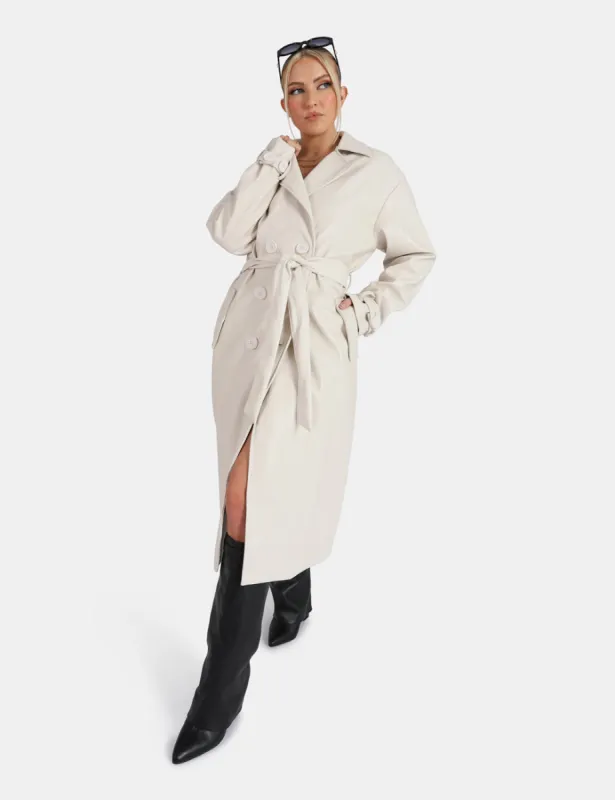 Longline PU Belted Ecru Trench sold by Public Desire