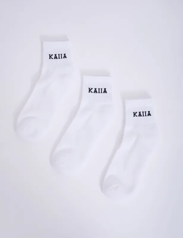 Pack of Three Kaiia Logo Socks White & Black sold by Public Desire