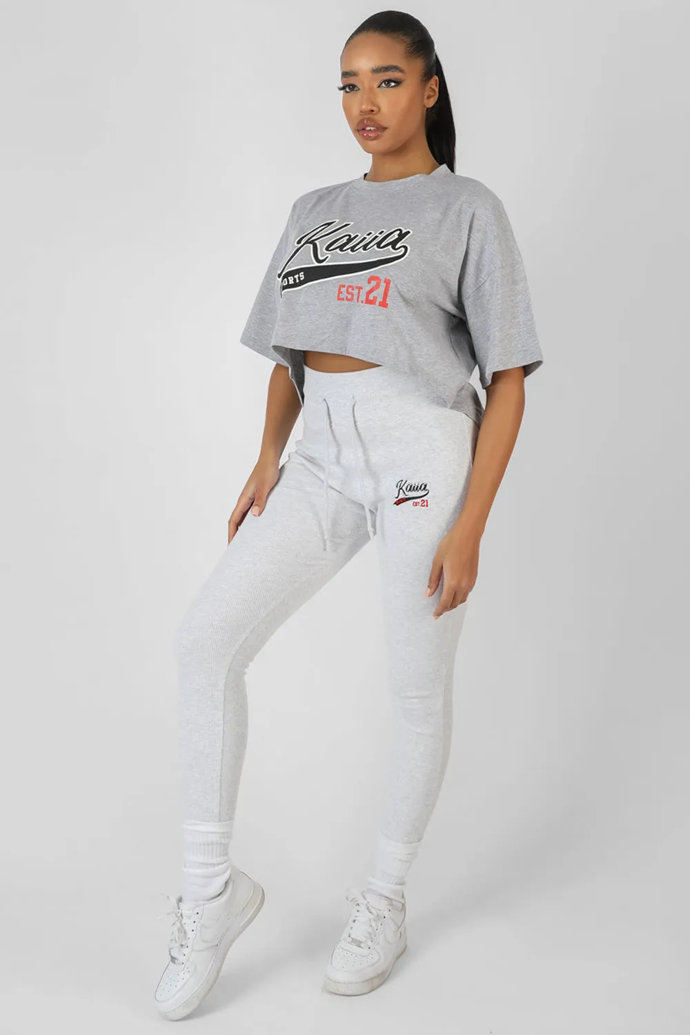 Varsity Embroidery Cropped T-Shirt Grey Marl sold by Public Desire product image thumbnail 4