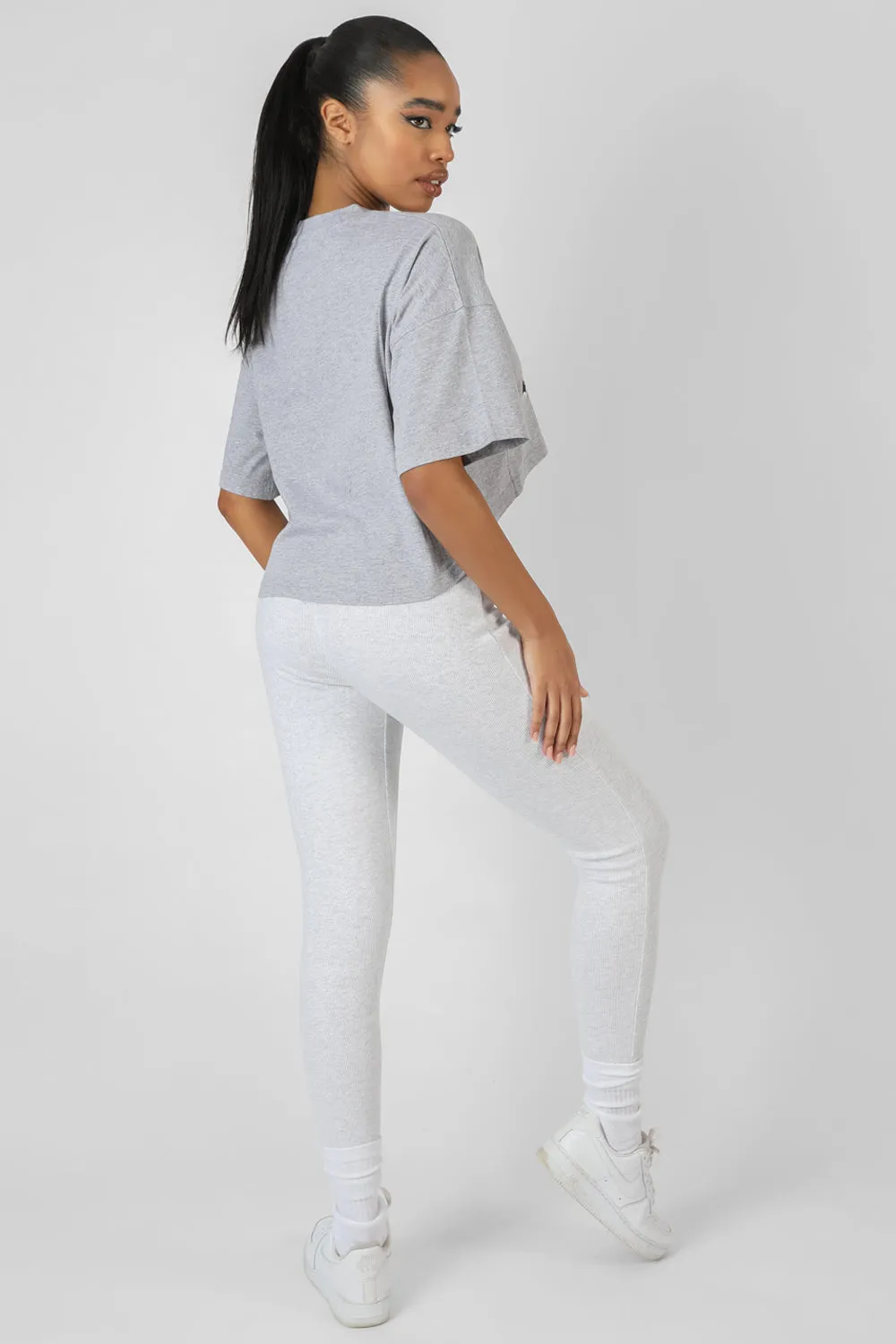 Varsity Embroidery Cropped T-Shirt Grey Marl sold by Public Desire product image thumbnail 5