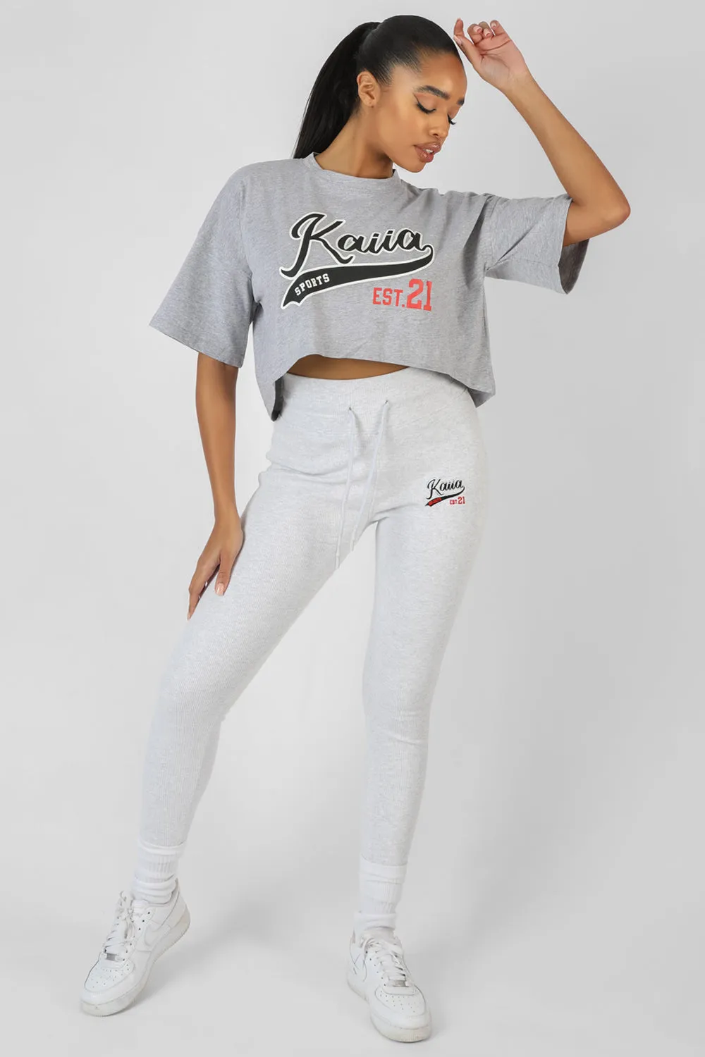 Varsity Embroidery Cropped T-Shirt Grey Marl sold by Public Desire product image thumbnail 3