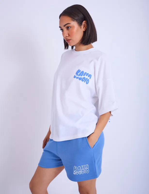 Kaiia Studio Palm Tree Bubble Logo Oversized T-shirt White & Blue sold by Public Desire