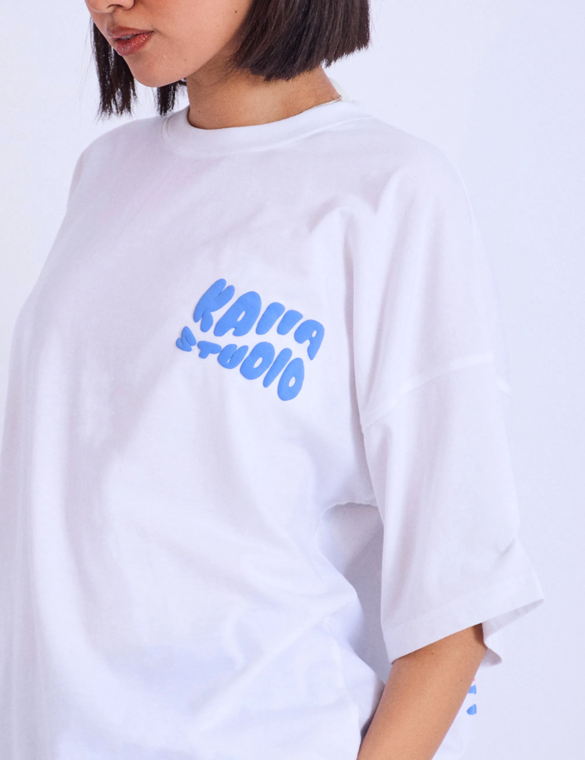Kaiia Studio Palm Tree Bubble Logo Oversized T-shirt White & Blue sold by Public Desire product image thumbnail 4