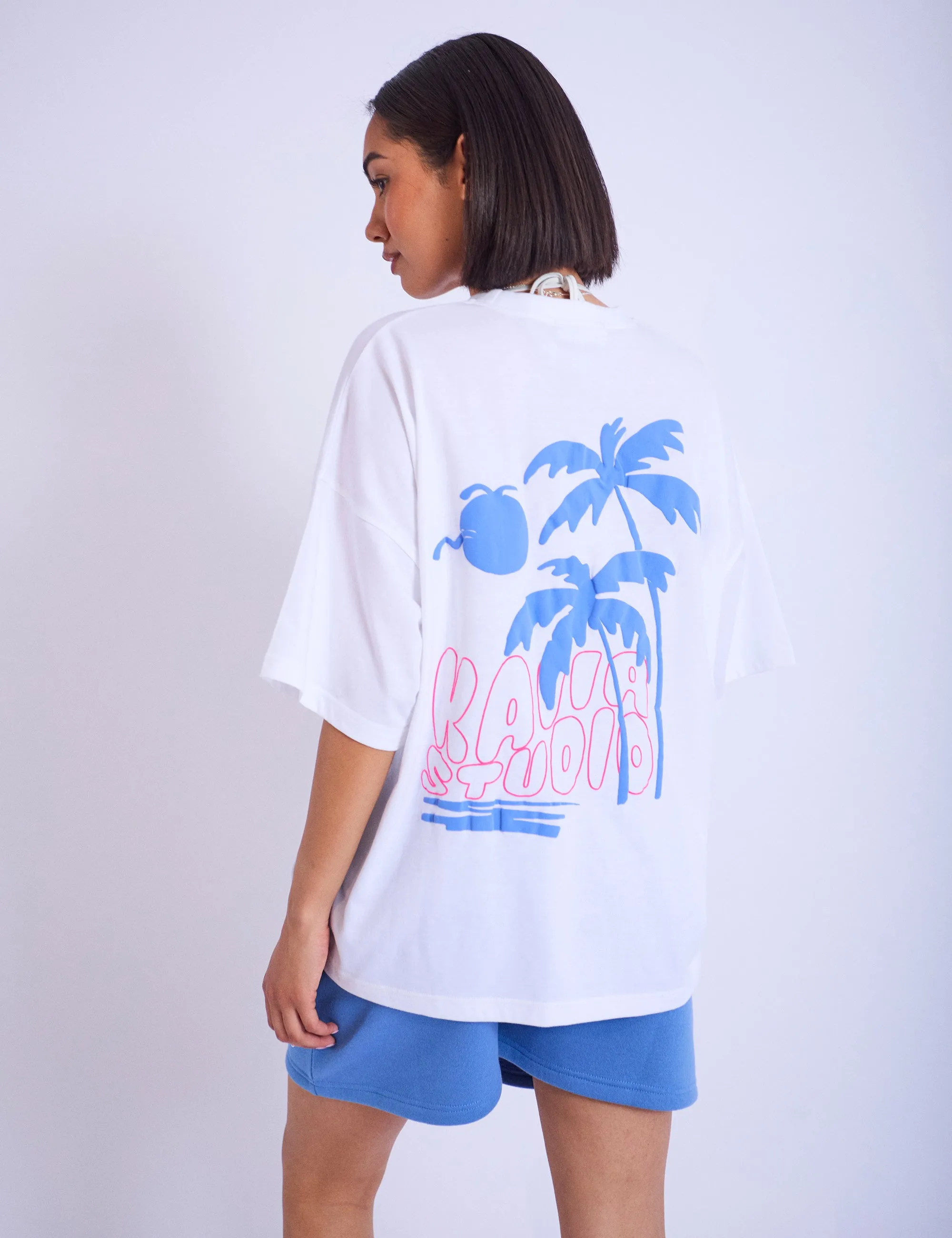Kaiia Studio Palm Tree Bubble Logo Oversized T-shirt White & Blue sold by Public Desire product image thumbnail 2