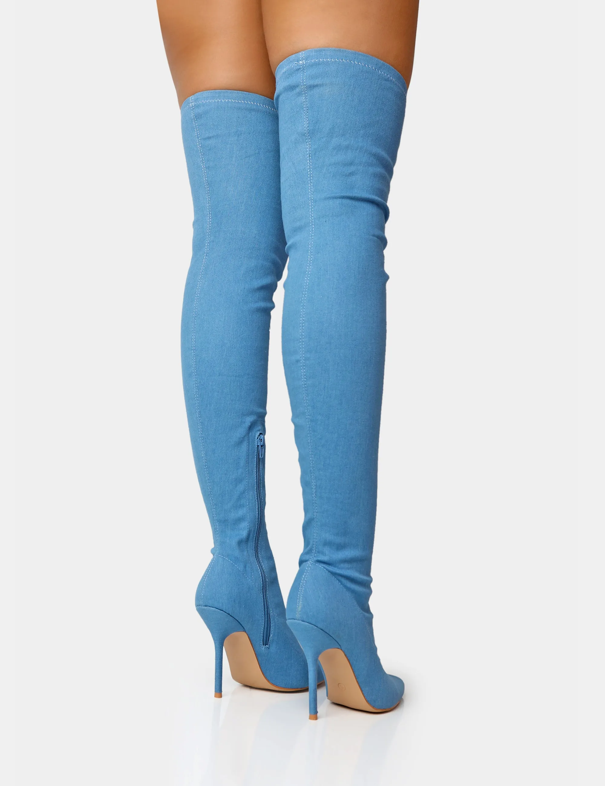 Jodie Blue Denim Seam Detail Pointed Toe Stiletto Over The Knee Boots sold by Public Desire product image thumbnail 2